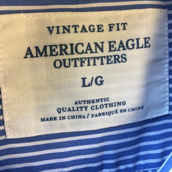 American Eagle Button Up Shirt Mens Large Blue White Stripe Vintage Fit - Picture 6 of 13